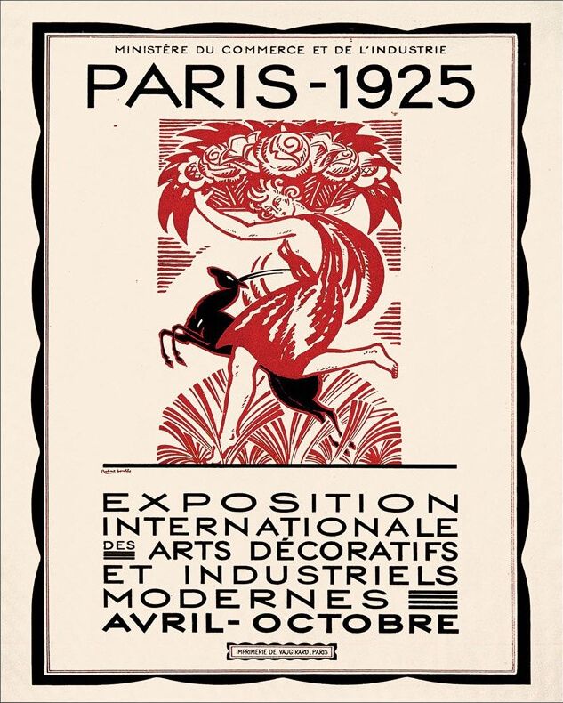 Poster in cream and black, with an illustration of a woman and a goat in red. 