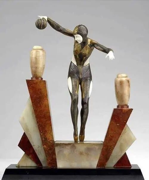 Late Art Deco bronze and ivory figure by Otto Poertzel, Germany, 1930s