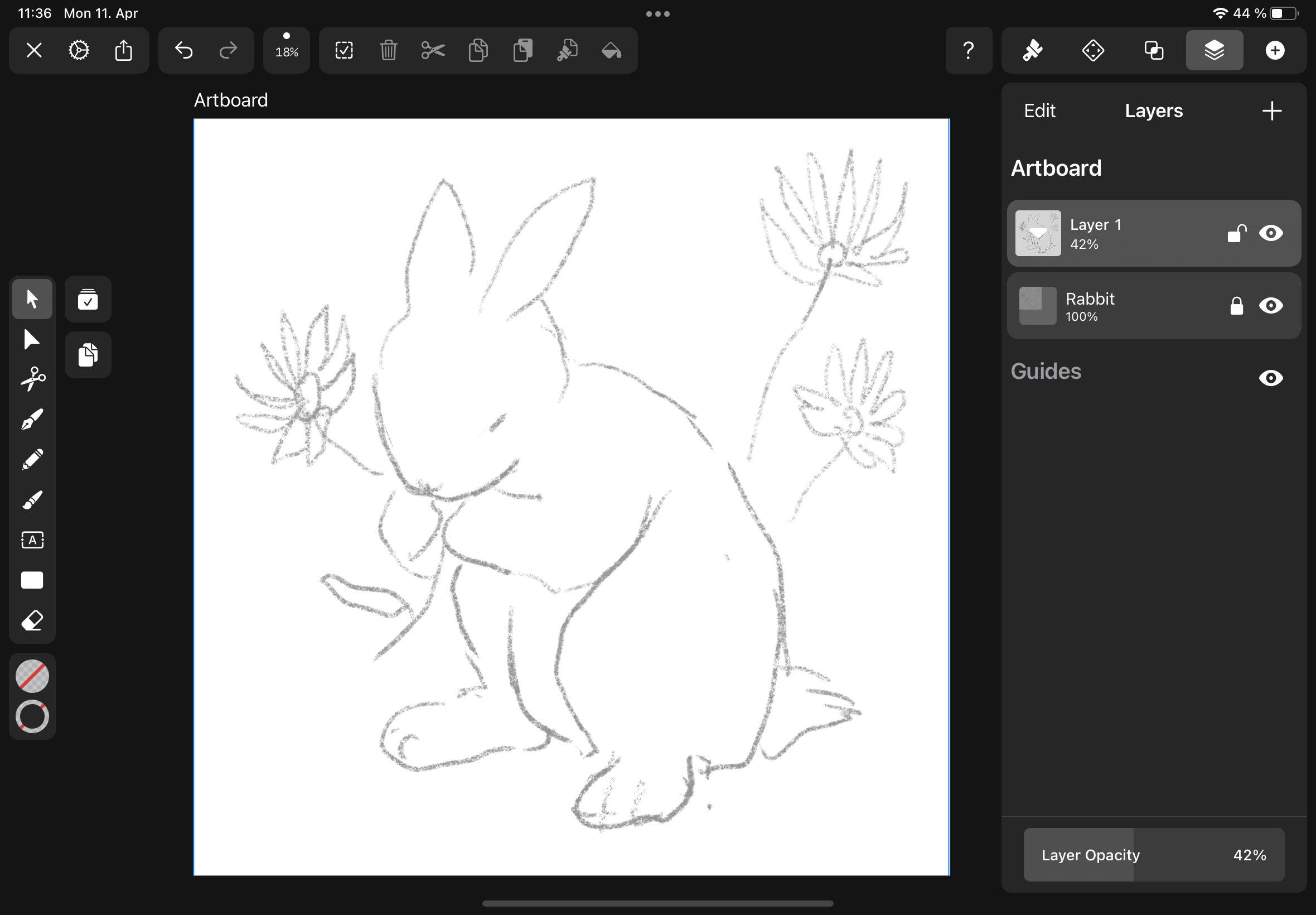 Bunny sketch on iPad