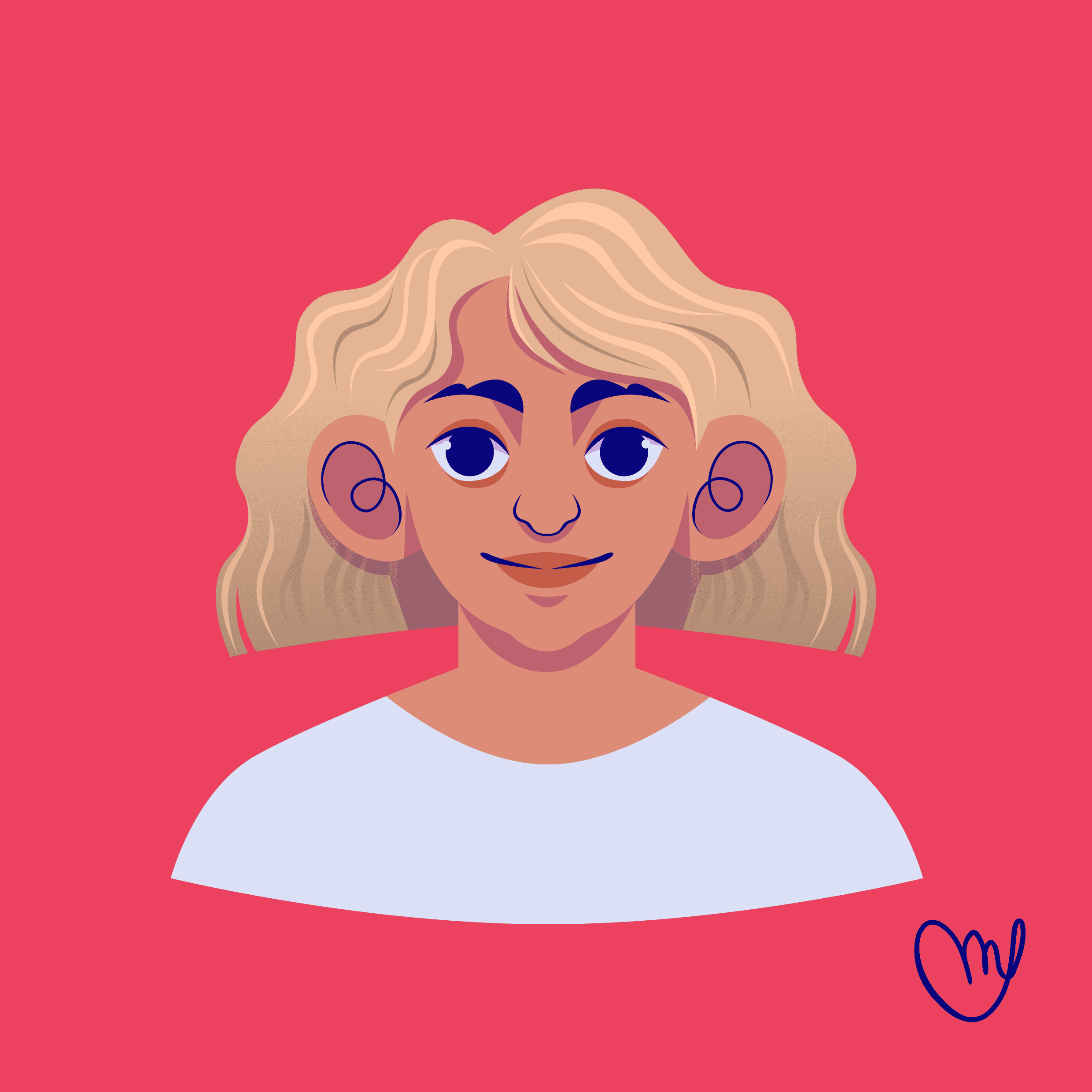 Vector female portraits with wavy blonde hair on a red background