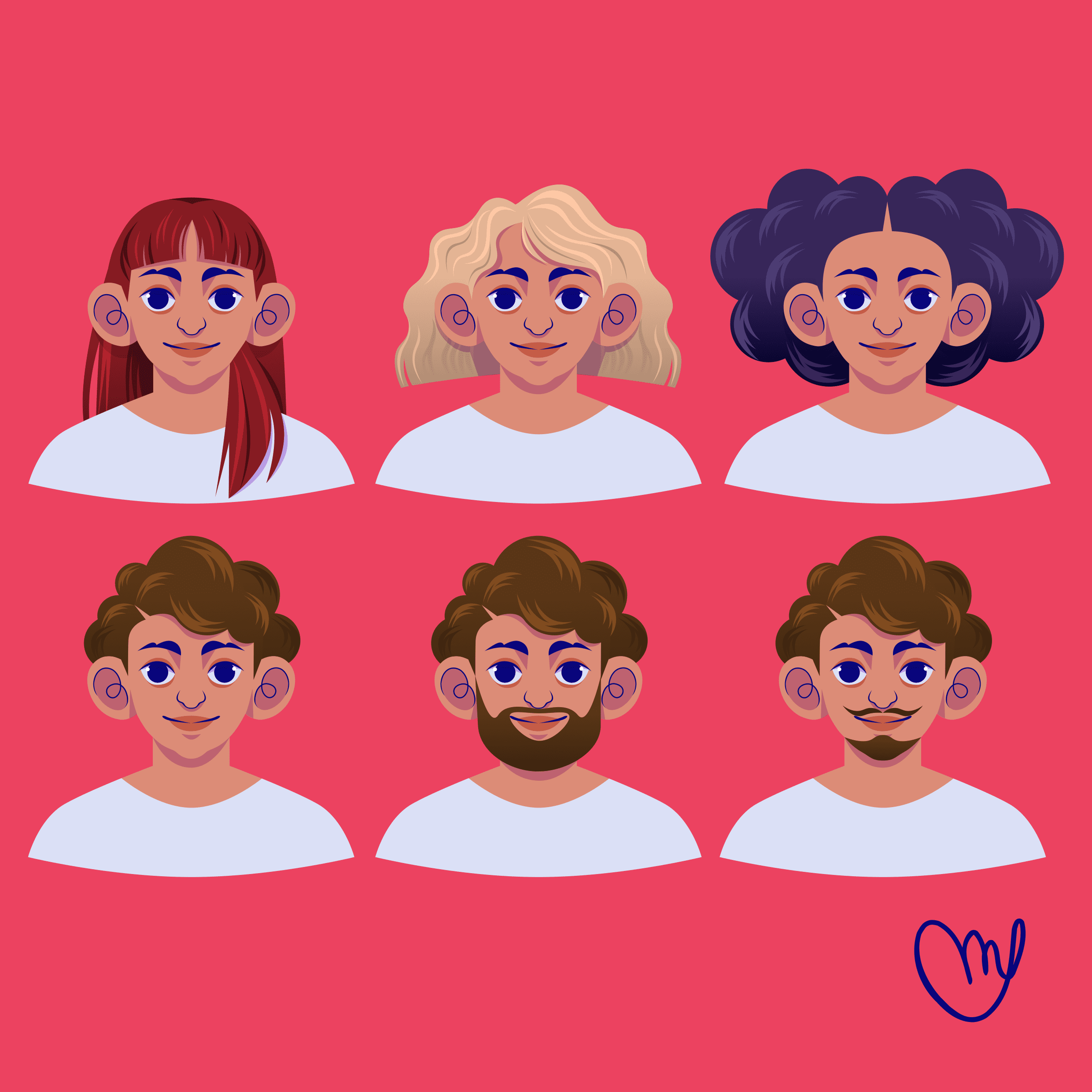 Vector portraits on a red background