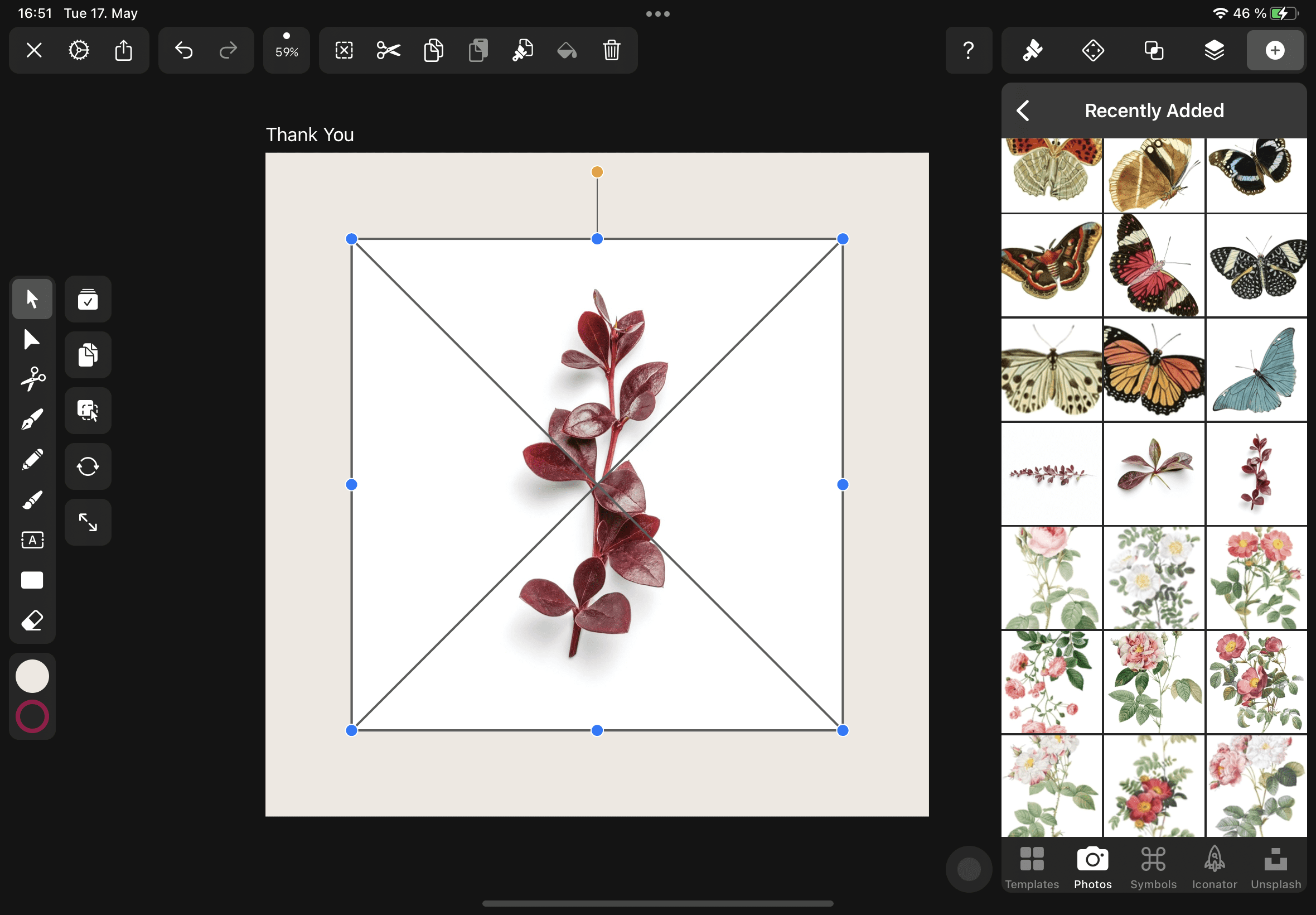 Graphic design interface with flower images