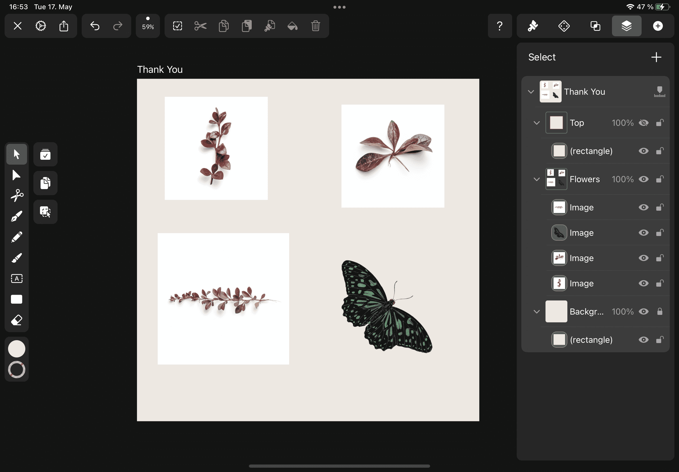 Graphic design interface with butterflies and flowers