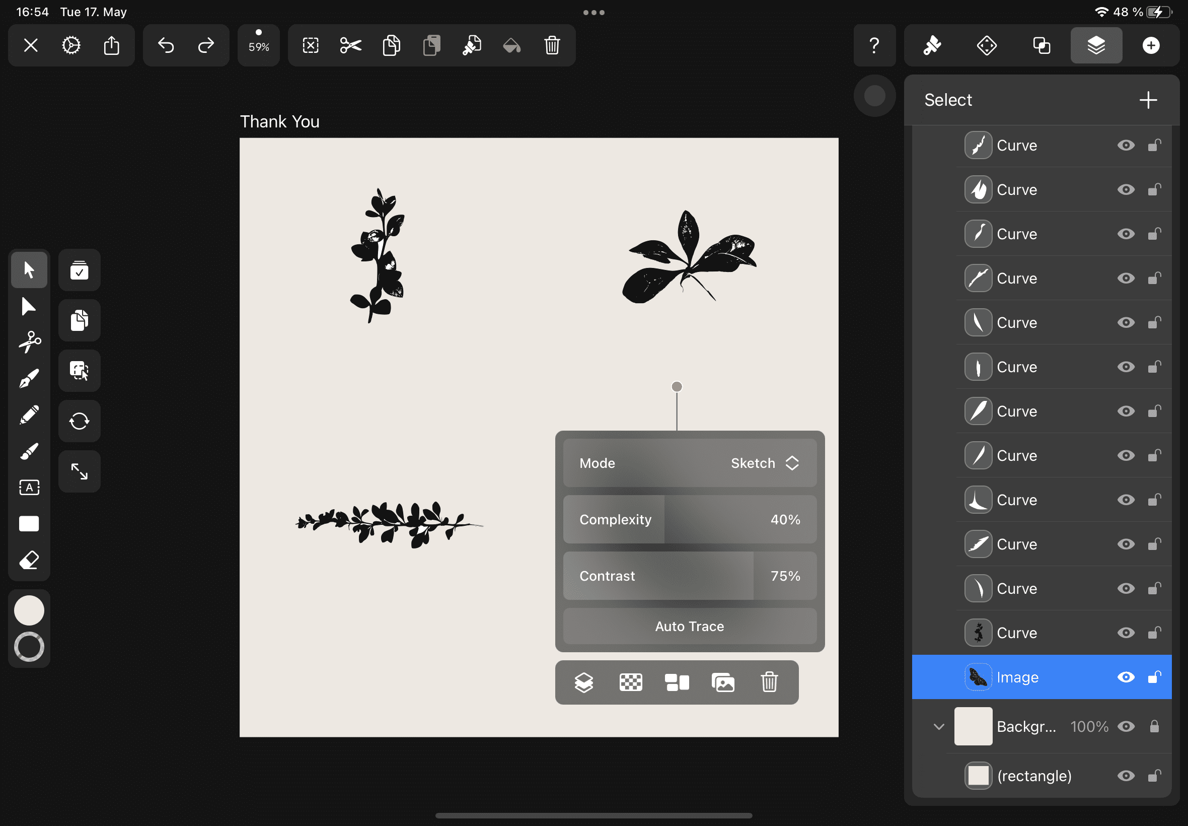 Graphic design interface with black flowers and butterflies