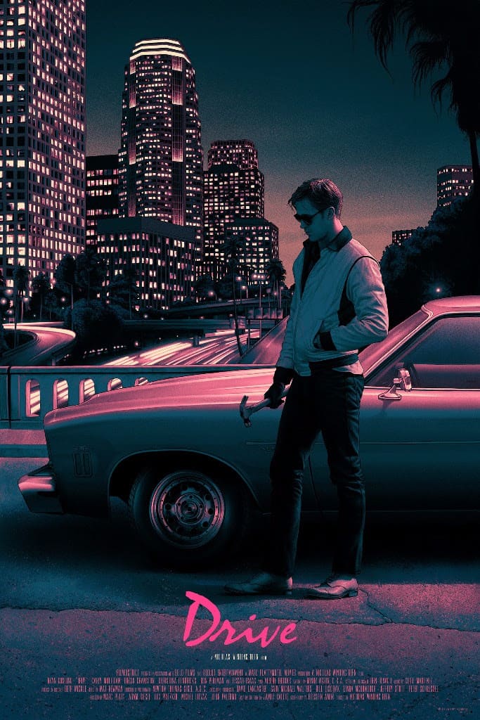 Man standing in front of a night city skyline and a car with a hammer