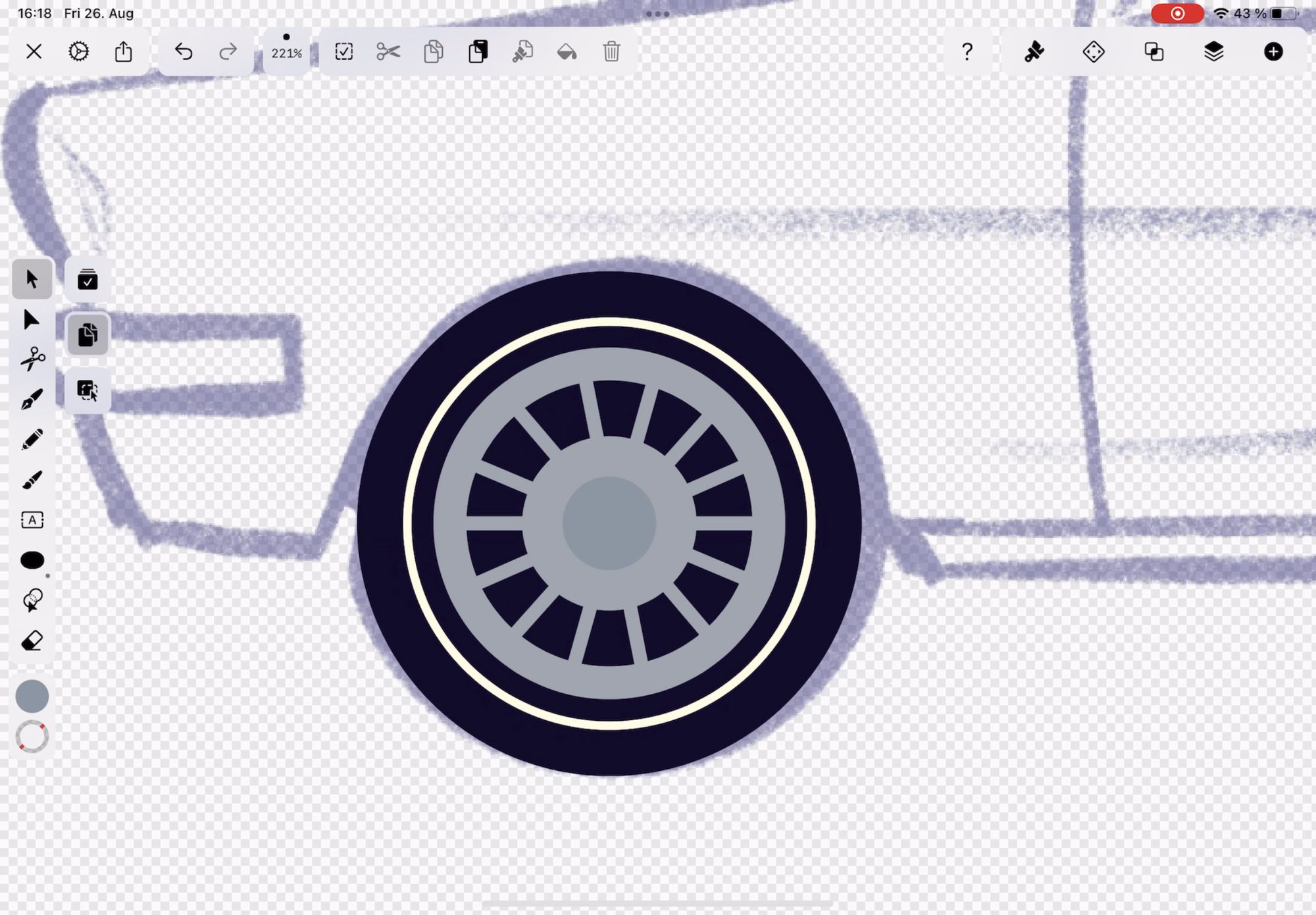 Drawing a car tire in Vectornator