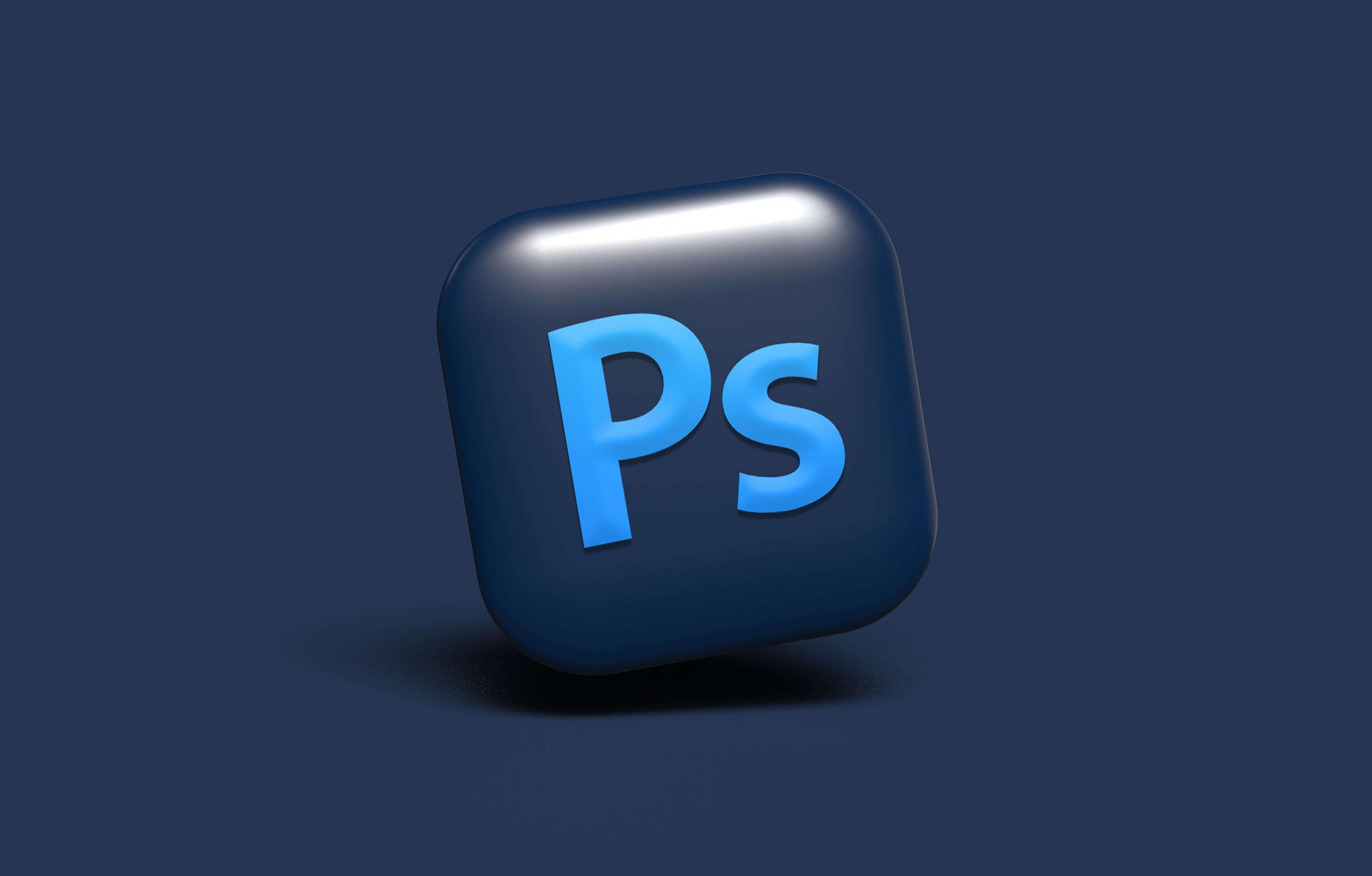 Photoshop logo on a dark blue background