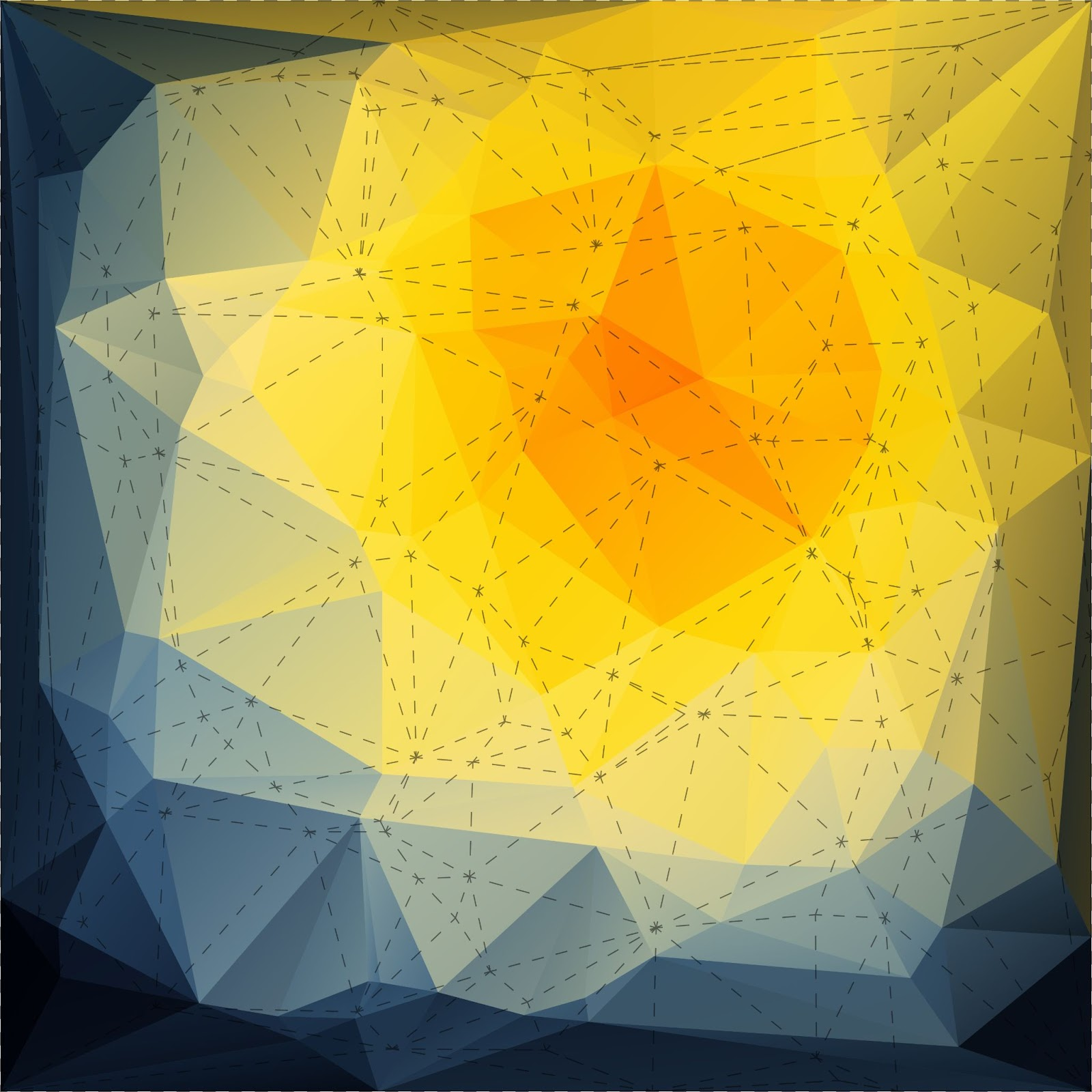 Triangles with dotted lines on a yellow blue background