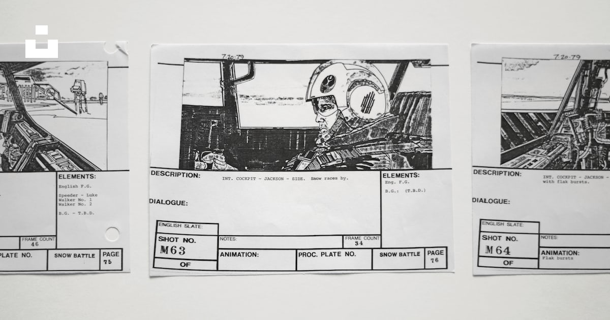 Storyboard images of man in a cockpit 