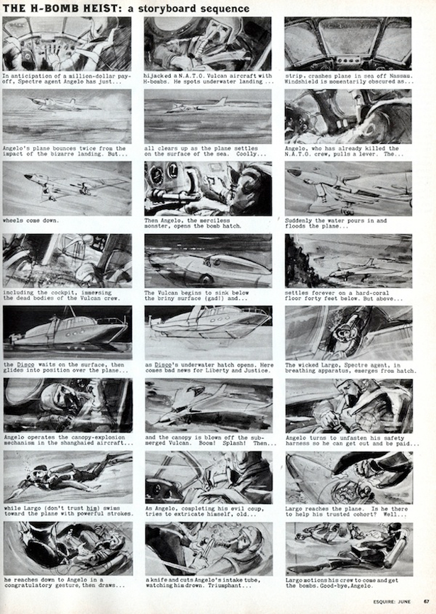 Storyboard images of an airplane chase 