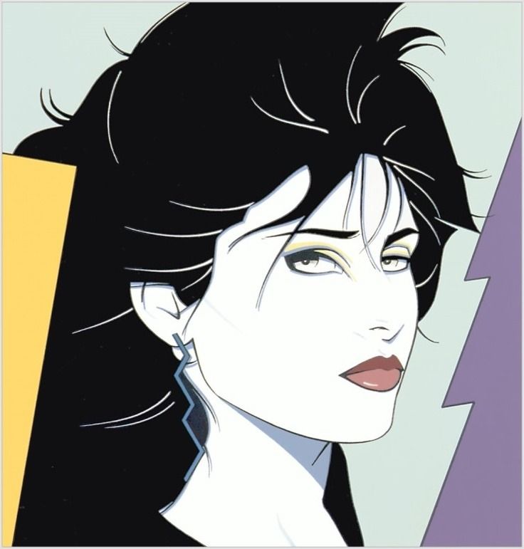 Portrait of a young woman with black hair on a geometric background