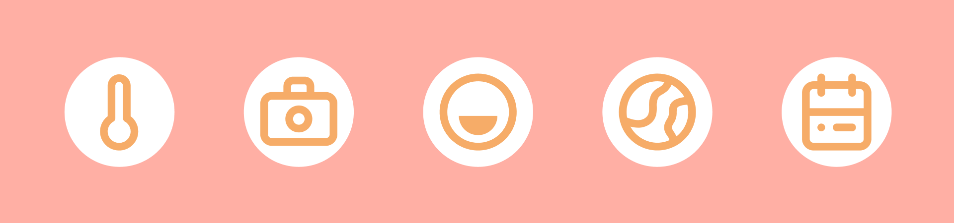 Orange-white icons on a salmon-colored background