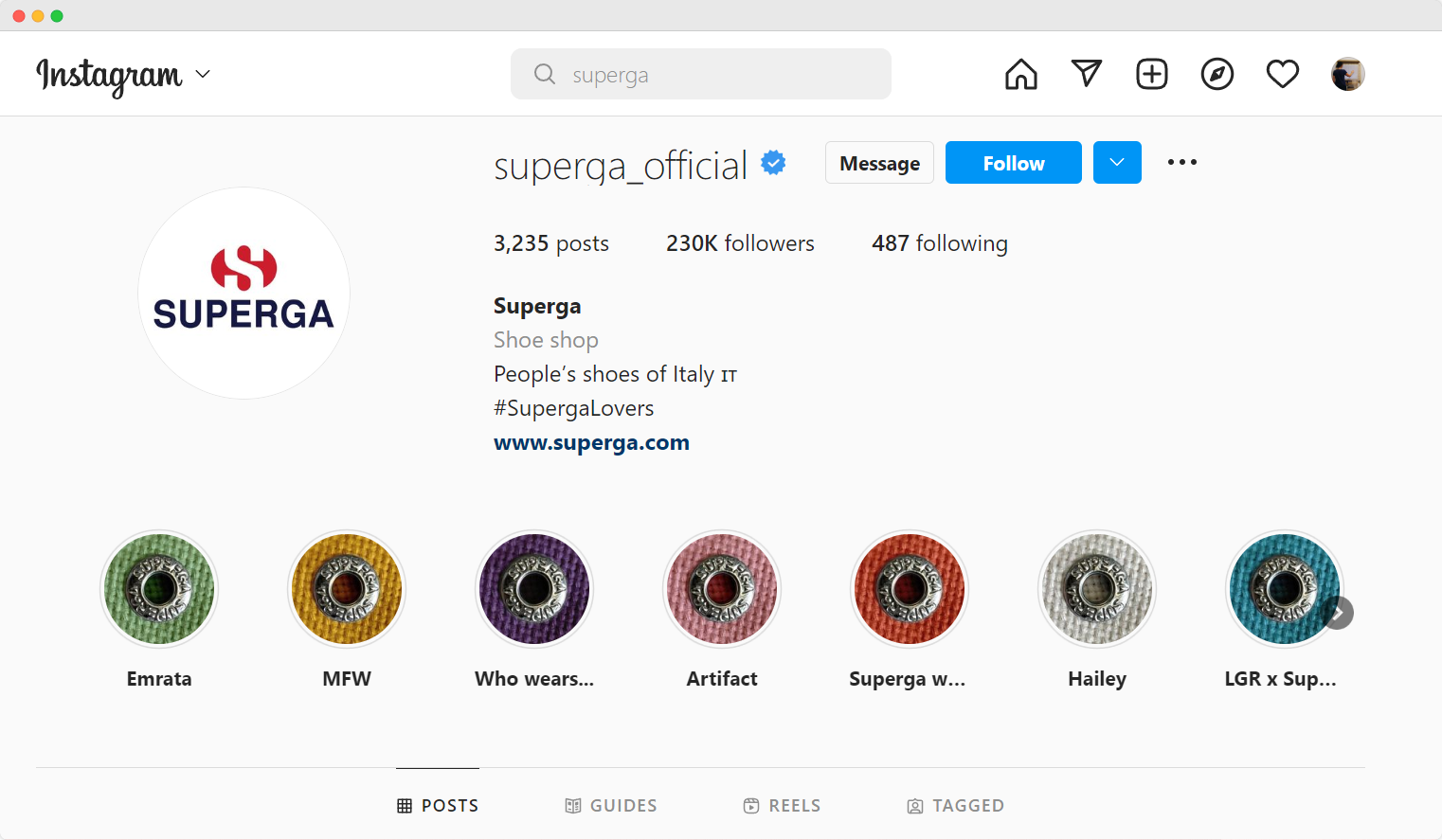 Superga Instagram profile highlights covers