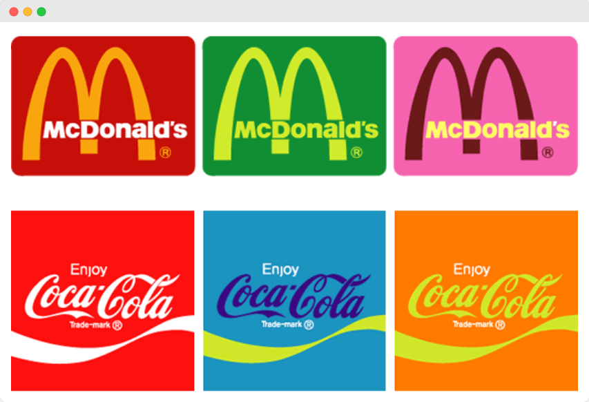 McDonald's and Coca-Cola with different logo colors