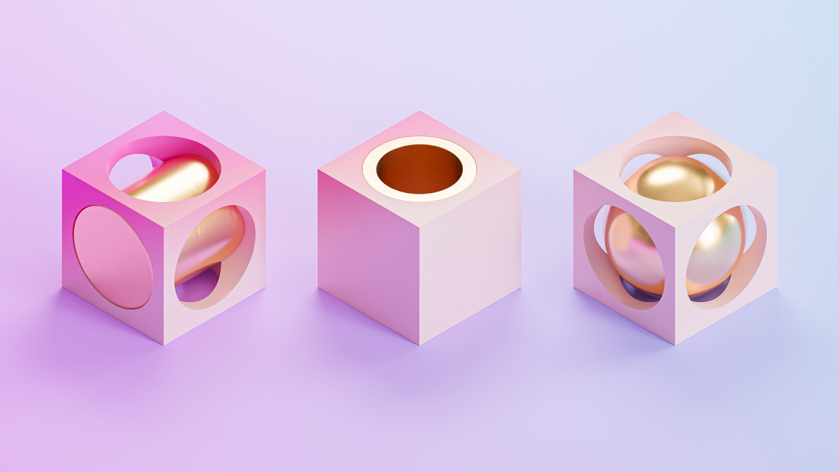 3d cubes pink and gold