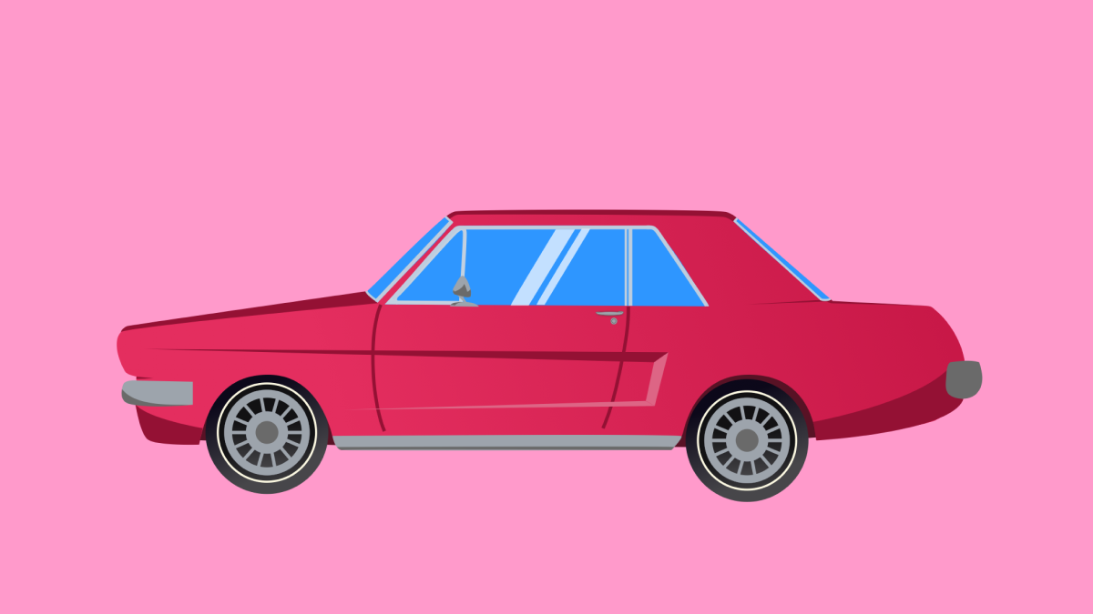Red sports car on a pink background