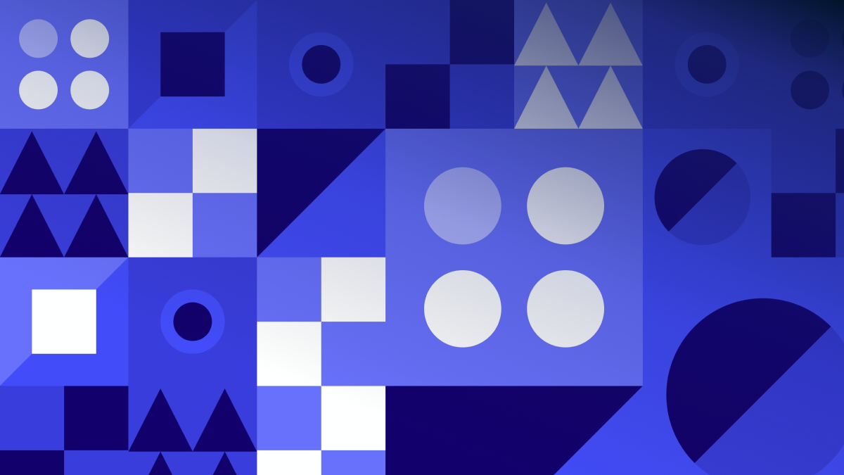 Blue and white geometric shapes on a blue background