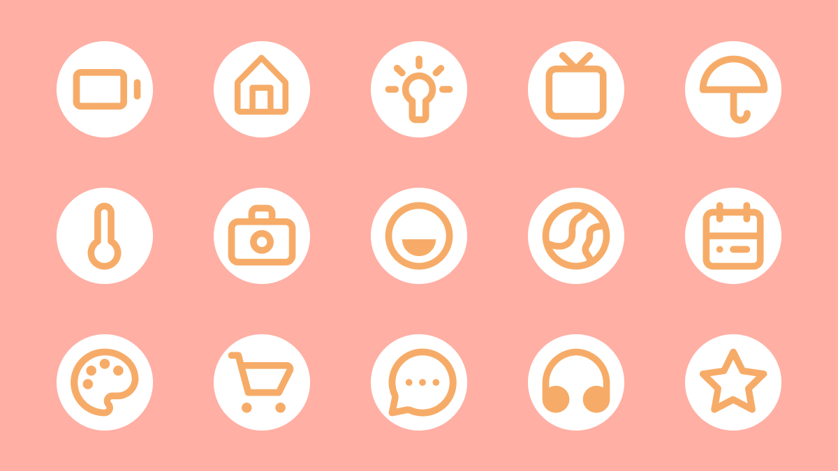 Orange-white icons on a salmon-colored background